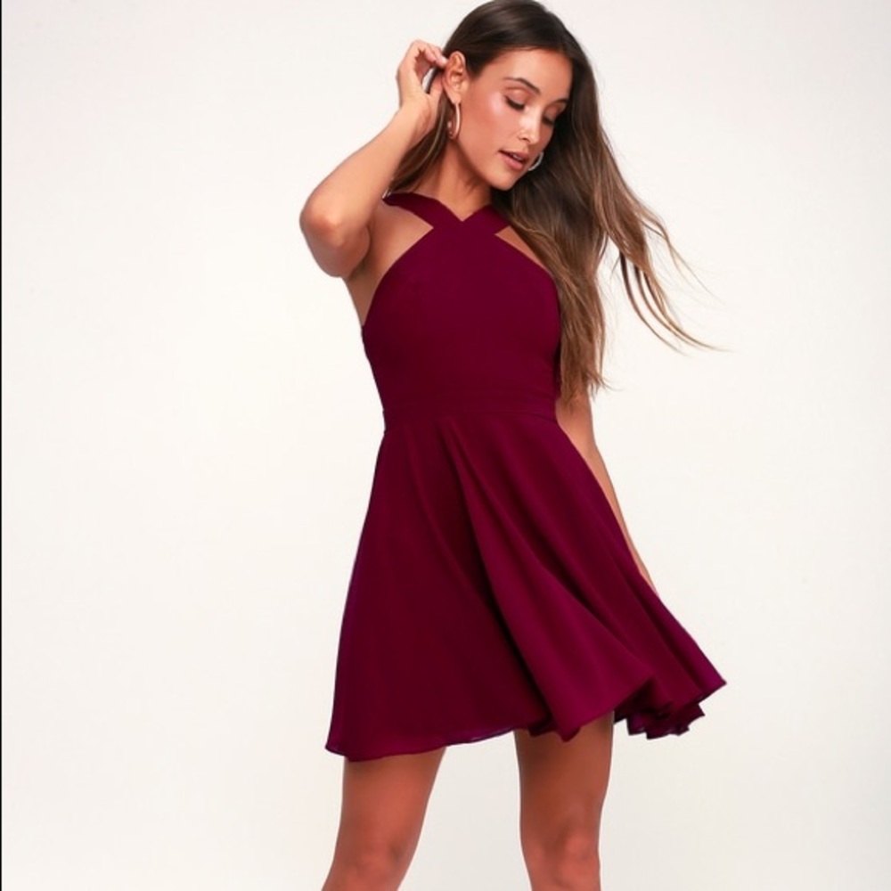 Forevermore Burgundy Skater Dress